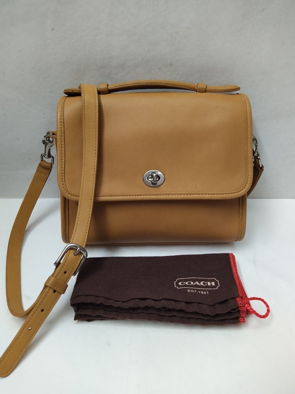 Coach Tan Camel Leather Turnlock Flap Closure Crossbody Bag - Vintage